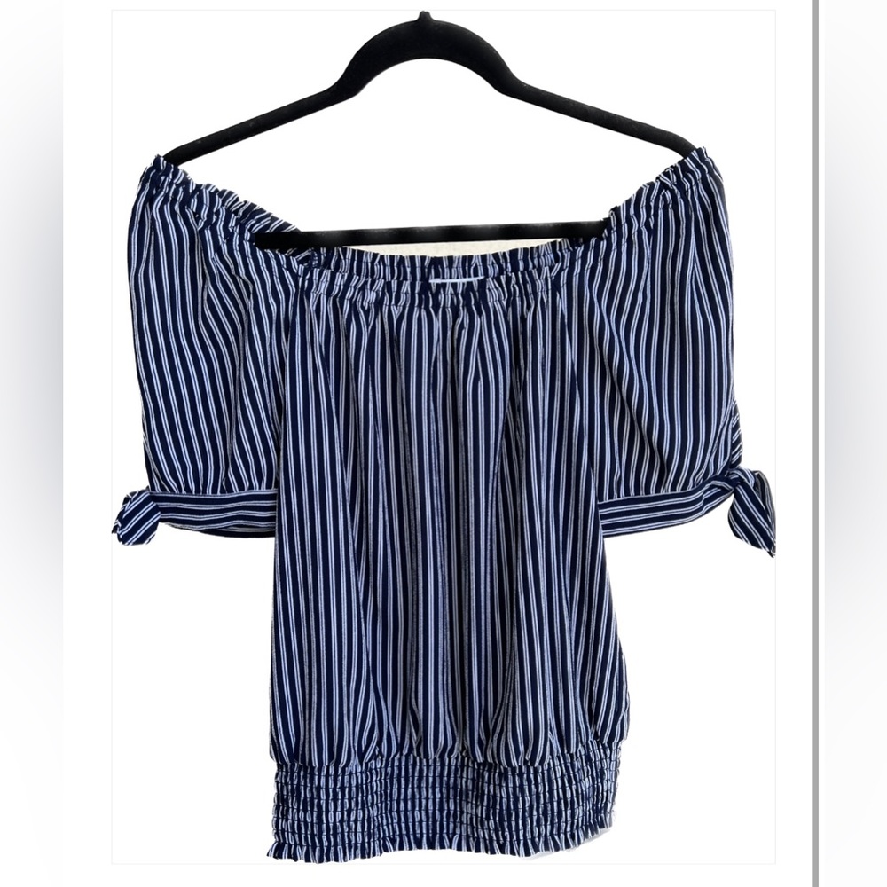 Michael Kors Navy/White Striped Off the Shoulder Top (Size s)